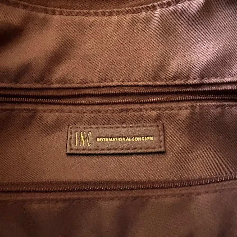 INC International Concepts Burgundy Top Zip Closure Hobo Bag Inside Pockets